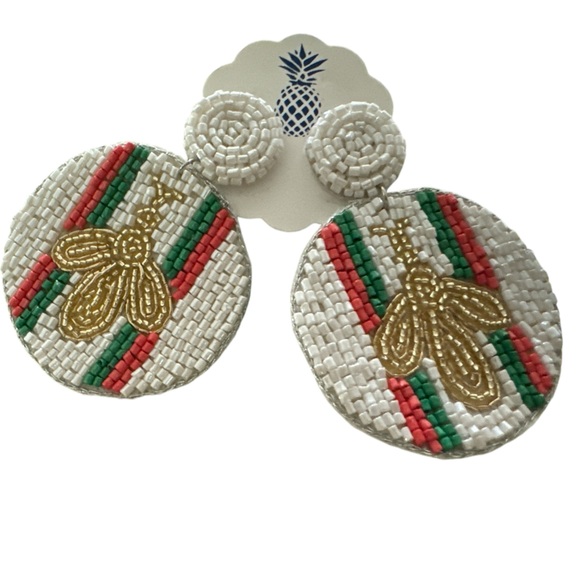 Beaded BumbleBee Bee Earrings - Picture 2 of 2